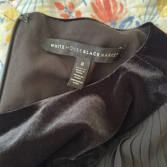 White House Black Market  Black velvet Dress with Sheer Boho Sleeves - Picture 6 of 6